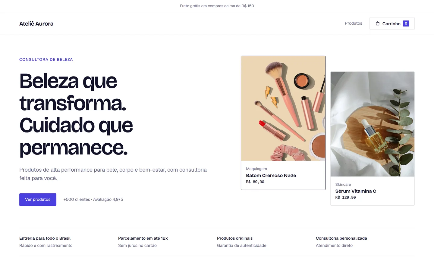 Loja online de exemplo com produtos em destaque.