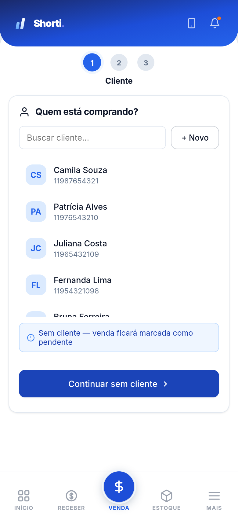 Nova venda no celular